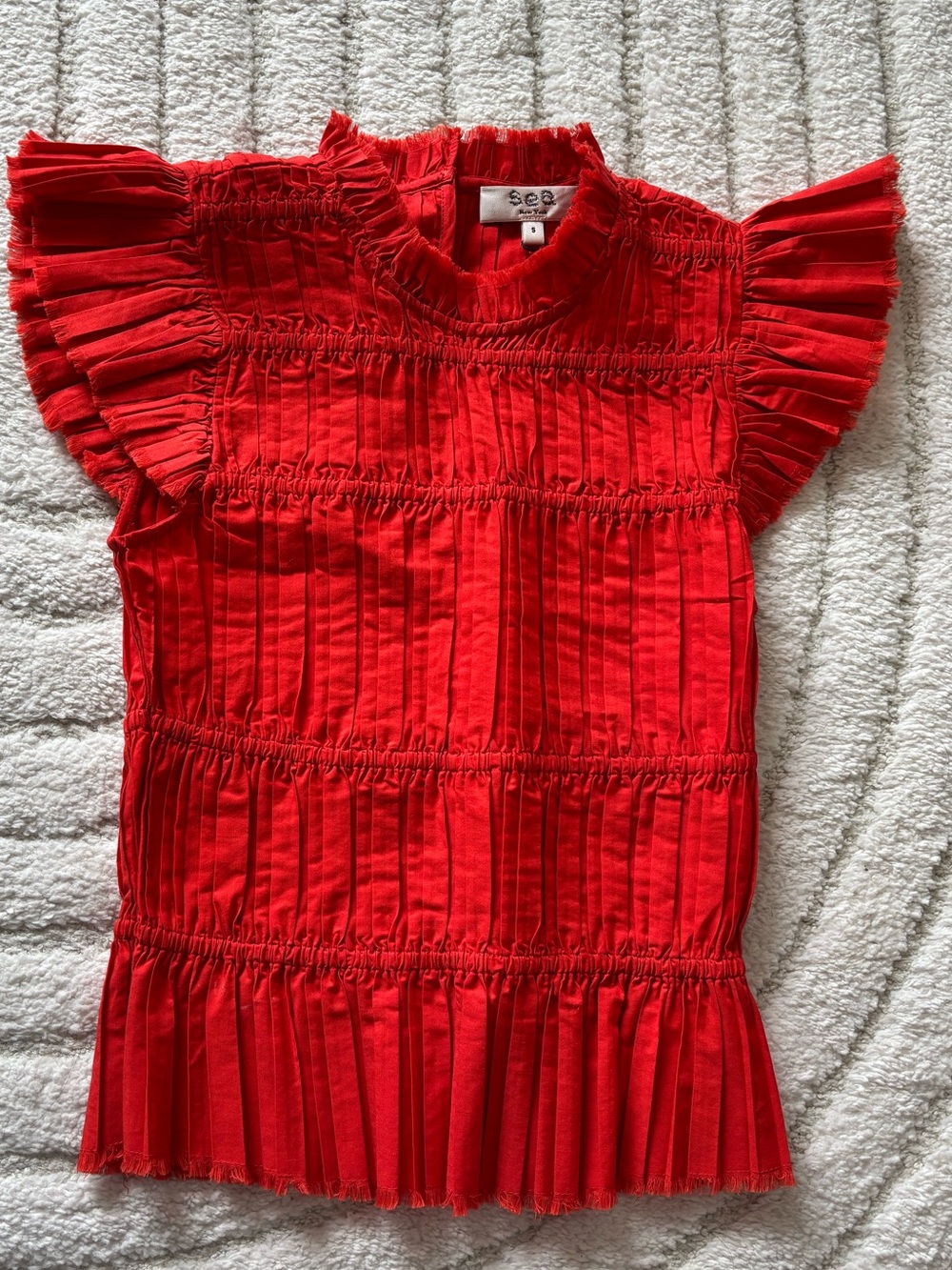 Sea New York Red Ruffled Short Sleeve Blouse